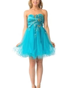 Short Peacock Dress With Ruffled Skirt By Star Box 5160 Prom