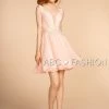 Prom Short Pink V-Neck Dress With Embellished Waist By Elizabeth K GS1617