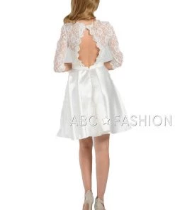 Prom Short Pocket Dress With Long-Sleeved Lace Bodice By Poly USA 7876
