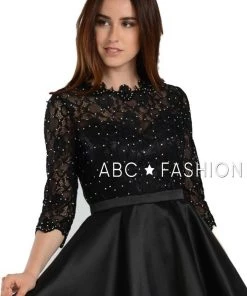 Prom Short Pocket Dress With Long-Sleeved Lace Bodice By Poly USA 7876