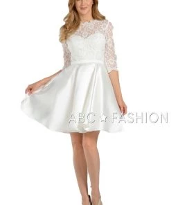 Prom Short Pocket Dress With Long-Sleeved Lace Bodice By Poly USA 7876