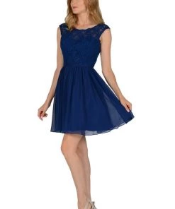 Short Red Chiffon Dress With Lace Bodice By Poly USA