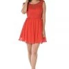 Short Red Chiffon Dress With Lace Bodice By Poly USA