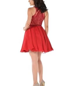 Short Red Dress With Embroidered Bodice By Poly USA Prom