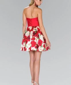 Prom Short Red Floral Print Dress By Elizabeth K GS2385