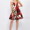 Prom Short Red Floral Print Dress With Deep V-Neck By Poly USA 8287