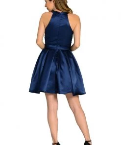 Short Red Satin Skater Dress With Beaded Bodice By Poly USA 11 Short Red Satin Skater Dress With Beaded Bodice By Poly USA