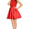 Short Red Satin Skater Dress With Beaded Bodice By Poly USA