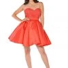 Short Red Strapless Dress With Lace Bodice By Poly USA