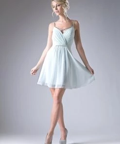 Ruched Short V-Neck Dress By Cinderella Divine 1009 14 Ruched Short V-Neck Dress By Cinderella Divine 1009