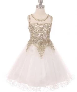 Prom Short Ruffled Dress With Gold Applique Top By Cinderella Couture 5017