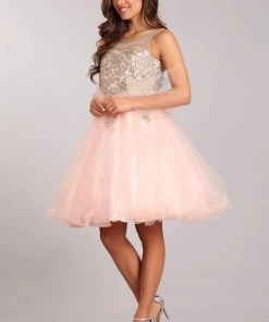 Prom Short Ruffled Dress With Gold Applique Top By Cinderella Couture 5017