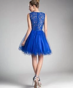 Short Ruffled Dress With Lace Bodice By Cinderella Divine CD0117 Prom