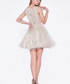 Short Ruffled Dress With Lace Bodice By Cinderella Divine CD0117 Prom
