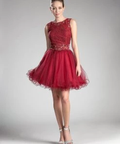 Short Ruffled Dress With Lace Bodice By Cinderella Divine CD0117 Prom