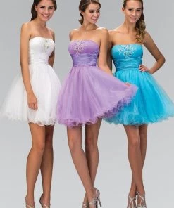 Prom Short Ruffled Dress With Pleated Waistband By Elizabeth K GS1350