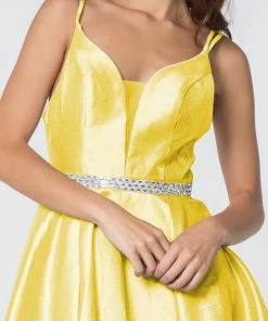 Short Satin Deep V-Neck Dress By Elizabeth K GS2843 Prom
