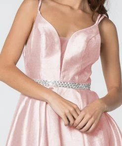Short Satin Deep V-Neck Dress By Elizabeth K GS2843 Prom