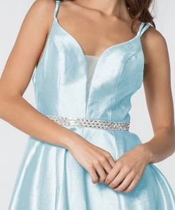 Short Satin Deep V-Neck Dress By Elizabeth K GS2843 Prom