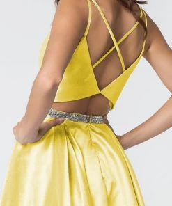 Short Satin Deep V-Neck Dress By Elizabeth K GS2843 Prom