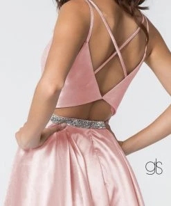 Short Satin Deep V-Neck Dress By Elizabeth K GS2843 Prom