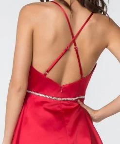 Short Satin Dress With Beaded Waistband By Elizabeth K GS2855 Prom