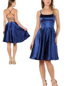 Prom Short Satin Dress With Caged Open Back By Poly USA 9064 19 Prom Short Satin Dress With Caged Open Back By Poly USA 9064