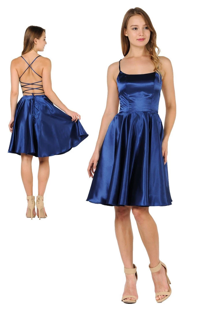Prom Short Satin Dress With Caged Open Back By Poly USA 9064 8 Prom Short Satin Dress With Caged Open Back By Poly USA 9064