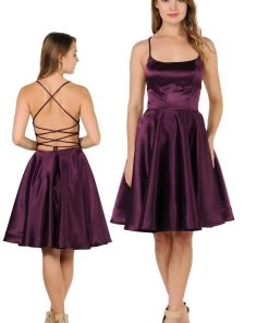 Prom Short Satin Dress With Caged Open Back By Poly USA 9064