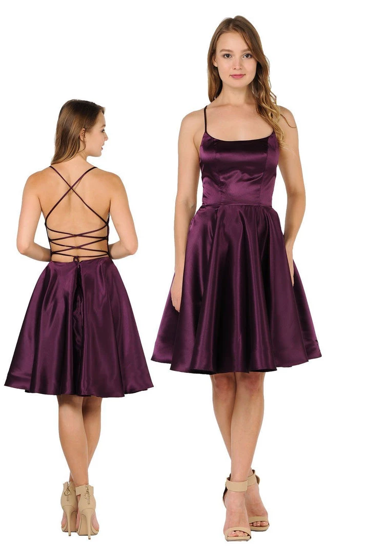 Prom Short Satin Dress With Caged Open Back By Poly USA 9064 3 Prom Short Satin Dress With Caged Open Back By Poly USA 9064