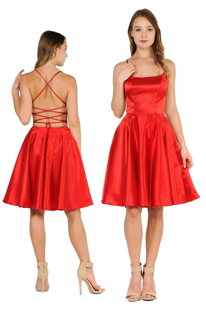 Prom Short Satin Dress With Caged Open Back By Poly USA 9064 6 Prom Short Satin Dress With Caged Open Back By Poly USA 9064