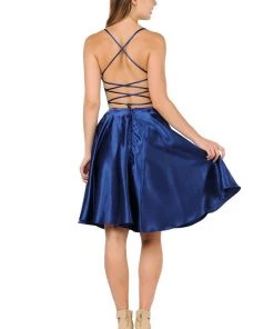 Prom Short Satin Dress With Caged Open Back By Poly USA 9064 21 Prom Short Satin Dress With Caged Open Back By Poly USA 9064