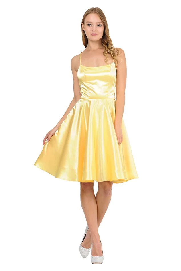 Prom Short Satin Dress With Caged Open Back By Poly USA 9064 14 Prom Short Satin Dress With Caged Open Back By Poly USA 9064