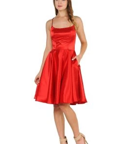 Prom Short Satin Dress With Caged Open Back By Poly USA 9064 18 Prom Short Satin Dress With Caged Open Back By Poly USA 9064