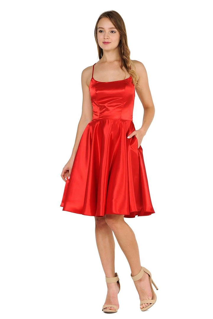 Prom Short Satin Dress With Caged Open Back By Poly USA 9064 7 Prom Short Satin Dress With Caged Open Back By Poly USA 9064