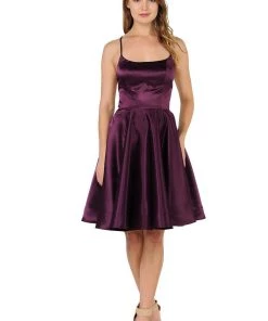 Prom Short Satin Dress With Caged Open Back By Poly USA 9064