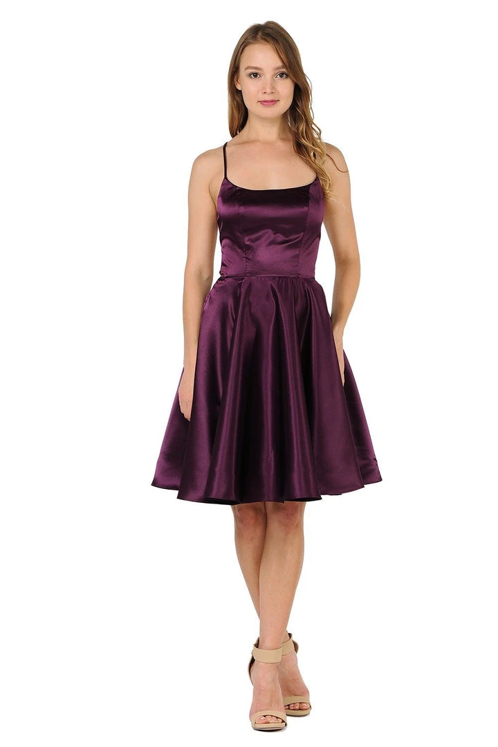 Prom Short Satin Dress With Caged Open Back By Poly USA 9064 4 Prom Short Satin Dress With Caged Open Back By Poly USA 9064