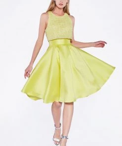 Short Satin Dress With Lace Bodice By Cinderella Divine 14081S