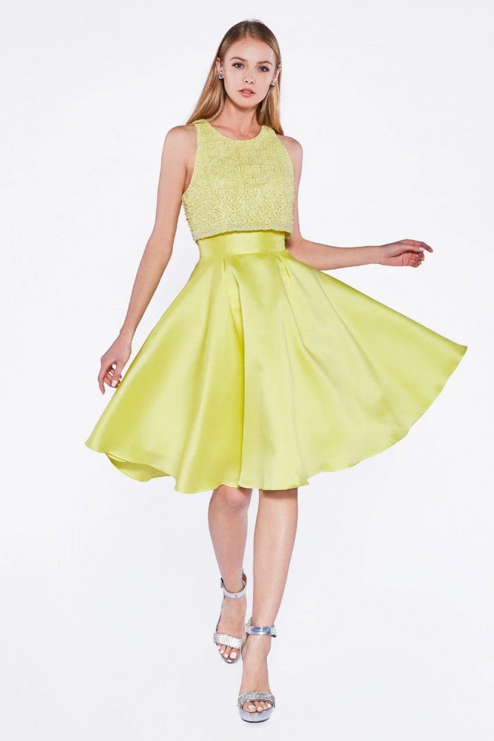 Short Satin Dress With Lace Bodice By Cinderella Divine 14081S 3 Short Satin Dress With Lace Bodice By Cinderella Divine 14081S