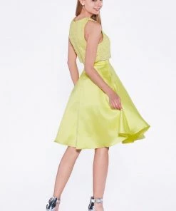 Short Satin Dress With Lace Bodice By Cinderella Divine 14081S