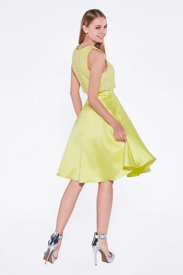 Short Satin Dress With Lace Bodice By Cinderella Divine 14081S 4 Short Satin Dress With Lace Bodice By Cinderella Divine 14081S