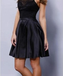 Short Satin Halter Dress With Lace Bodice By Nox Anabel 6217 17 Short Satin Halter Dress With Lace Bodice By Nox Anabel 6217