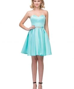 Short Satin Strapless Dress With Corset Back By Star Box 6129