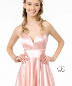 Short Satin V-Neck Dress By Elizabeth K GS2858