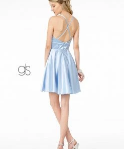 Short Satin V-Neck Dress By Elizabeth K GS2858