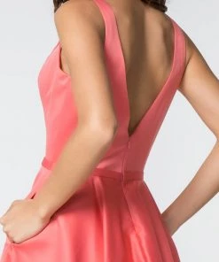 Short Satin V-Neck Dress With Pockets By Elizabeth K GS2854 Prom