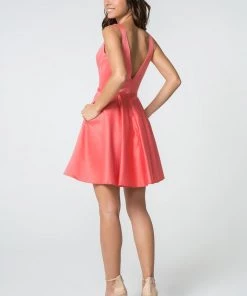 Short Satin V-Neck Dress With Pockets By Elizabeth K GS2854 Prom