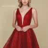 Prom Short Semi-Formal Glitter Dress With Deep V-Neck By Nox Anabel M634 1 Prom Short Semi-Formal Glitter Dress With Deep V-Neck By Nox Anabel M634