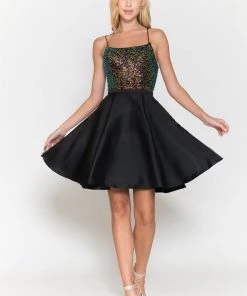 Prom Short Sequin Bodice A-line Dress By Poly USA 8730