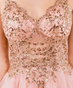 Short Sheer Bodice Glitter Dress By Elizabeth K GS1967